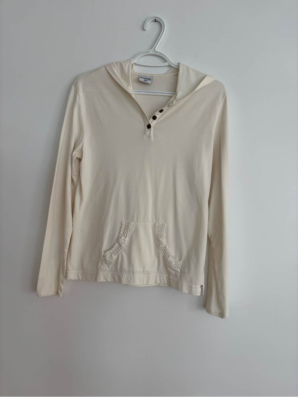 Columbia Women's Cream Hooded Pullover with Button Placket